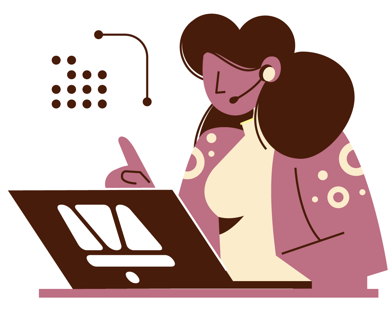 Illustratie van een virtual assistant achter een laptop